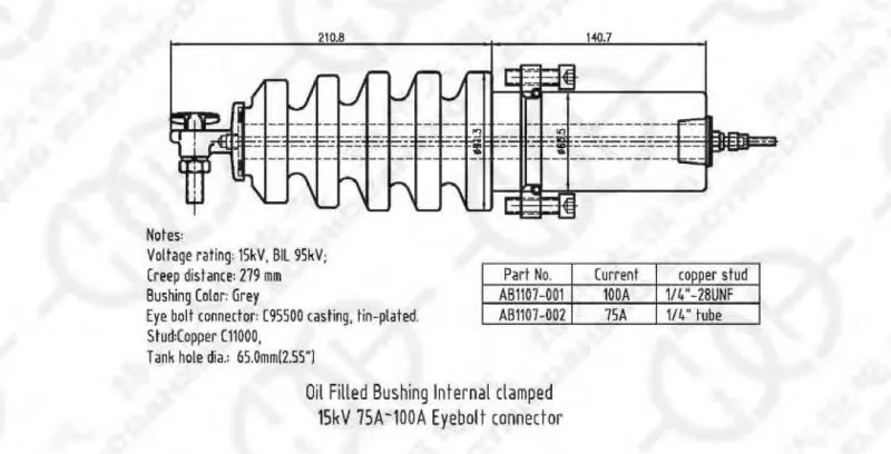 0il Flled Bushing Internal clamped 15kV 0il Flled Bushing Internal clamped 15kV
